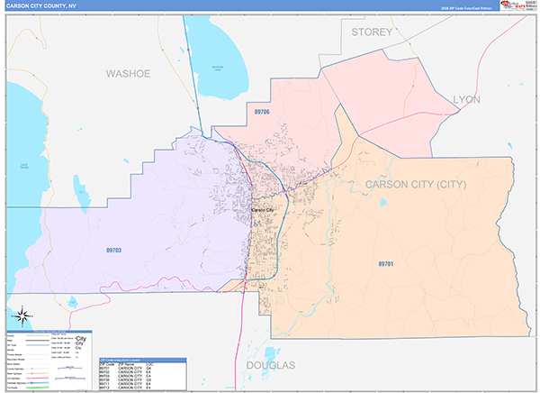 Carson City County, NV Zip Code Map